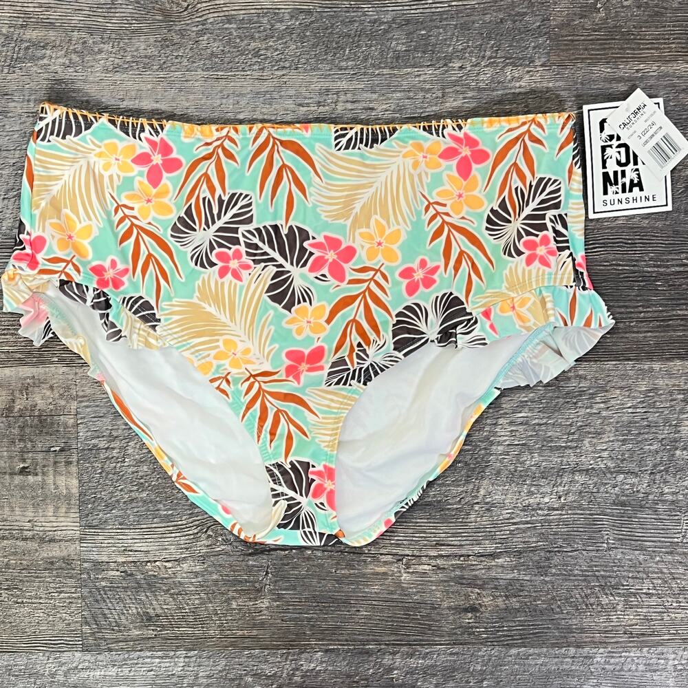 NWT California sunshine tropical pr high waist bikini swimsuit bottom 22 B151